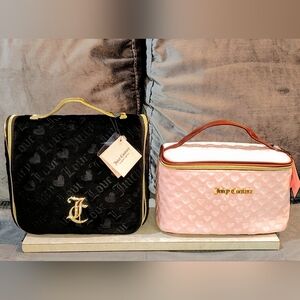 NWT JUICY COUTURE PINK TRAVEL COSMETIC BAG & BLACK HANGING TOILETRY BAG BUNDLE